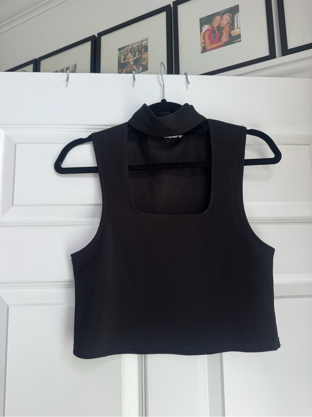 Sleeveless Black Ribbed Crop Top with Mock Neck